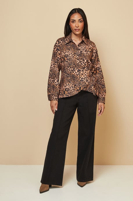 Petite Leopard Print Knot Detail Shirt - Image 1