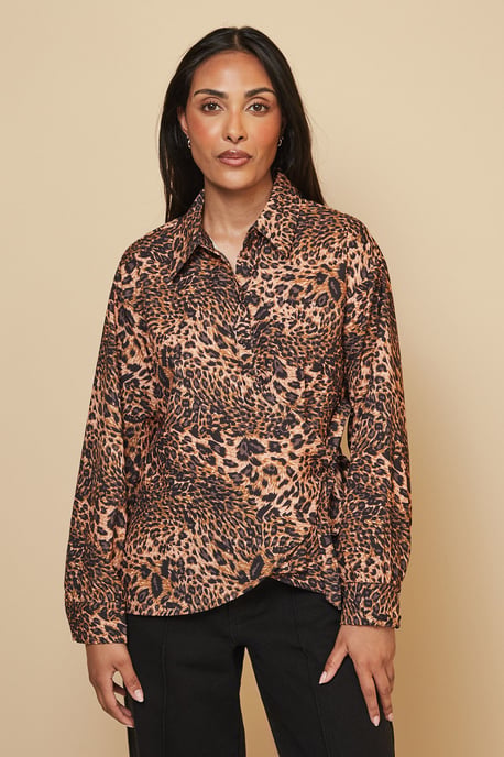 Petite Leopard Print Knot Detail Shirt - Image 2