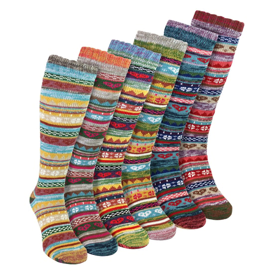6 Pairs Ladies Knee High Nordic Patterns Socks - Image 1
