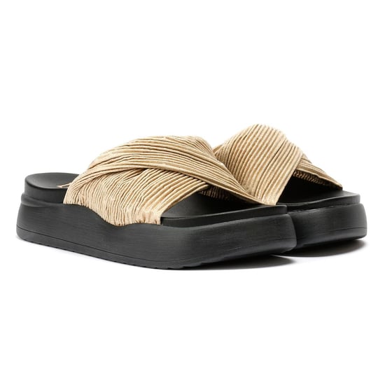 Desert Fleur Gabbro Pleated Satin Women's Gold Sandals - Image 1