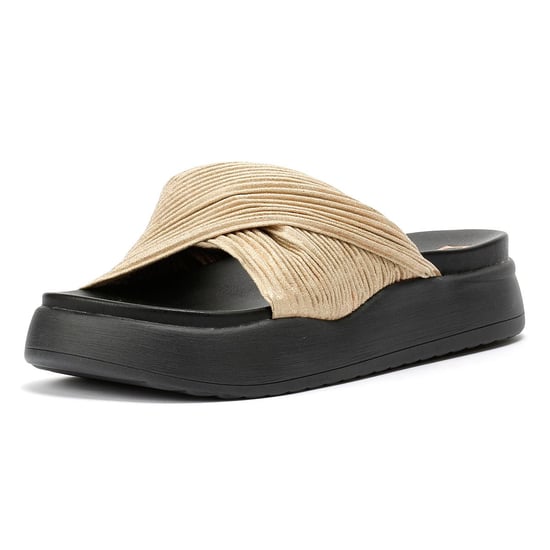 Desert Fleur Gabbro Pleated Satin Women's Gold Sandals - Image 3
