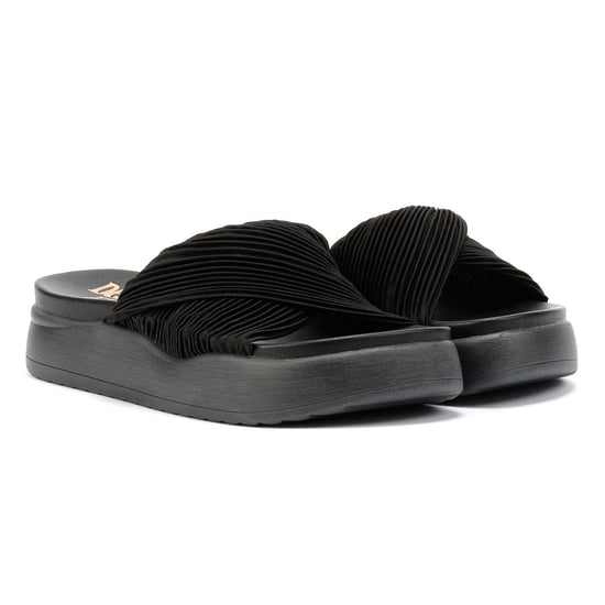 Desert Fleur Gabbro Pleated Satin Women's Black Sandals - Image 1