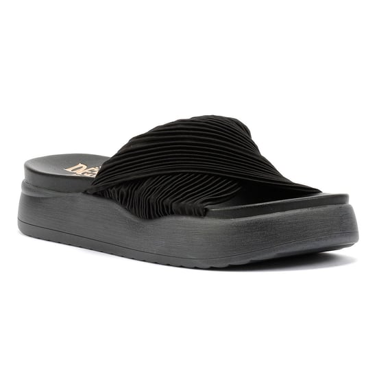 Desert Fleur Gabbro Pleated Satin Women's Black Sandals - Image 2