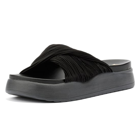 Desert Fleur Gabbro Pleated Satin Women's Black Sandals - Image 3