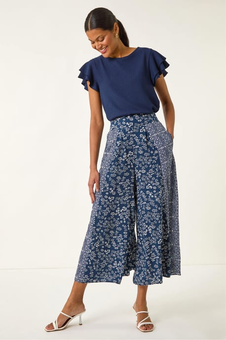 Floral Print Wide Leg Culottes - Image 3