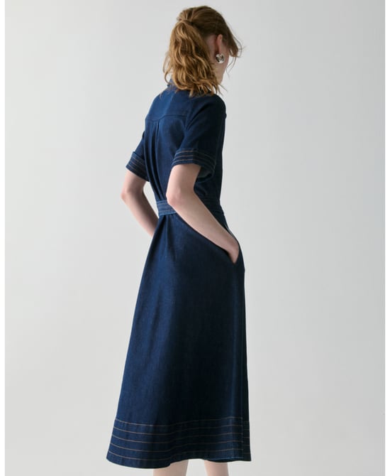 Denim Trapunto Midi Shirtdress - Image 2
