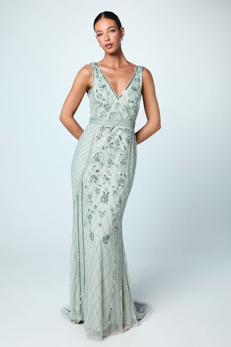 Plunge Floral Embellished Bridesmaids Dress - Image 1