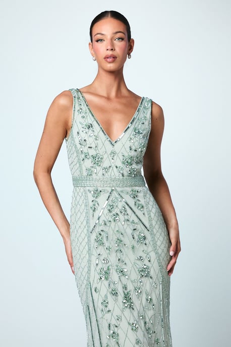 Plunge Floral Embellished Bridesmaids Dress - Image 2