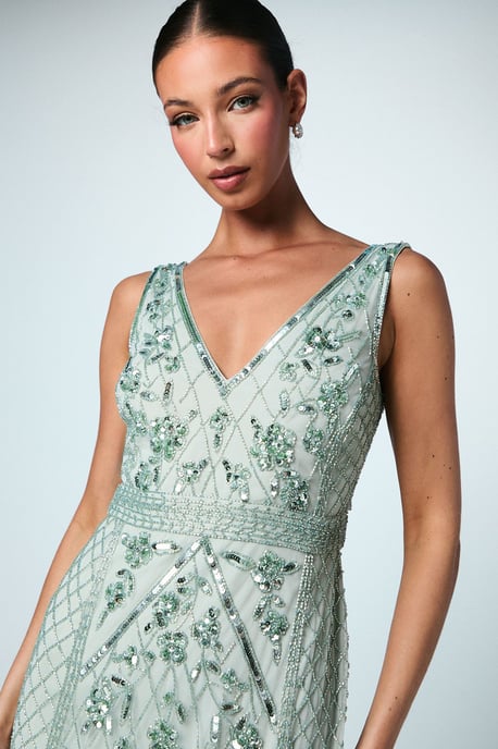 Plunge Floral Embellished Bridesmaids Dress - Image 4