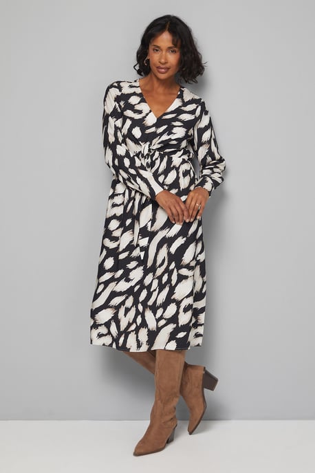 Animal Viscose Tie Front Midi Dress - Image 1