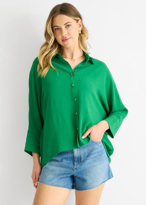 Mid Green Kimono Oversized Blouse - Image 2
