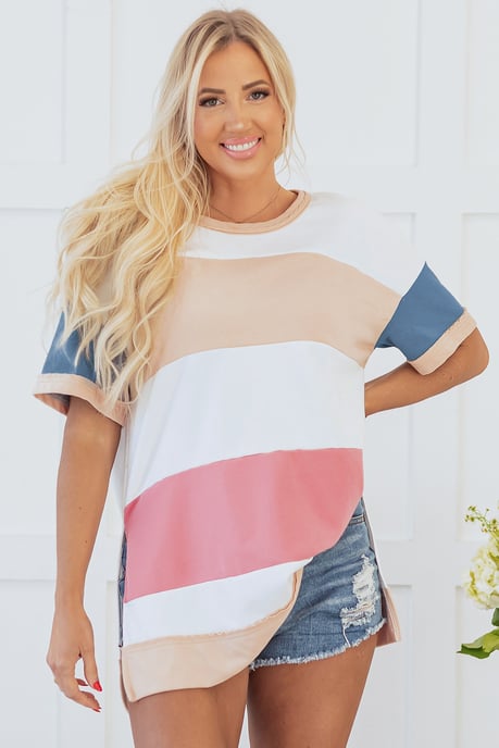 Multikleur Kleurblok Patchwork Zijsplit Tuniek T-shirt - Image 6