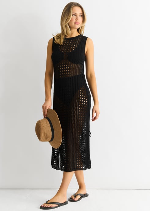 Svart virkad stickad bodycon midiklänning - Image 3