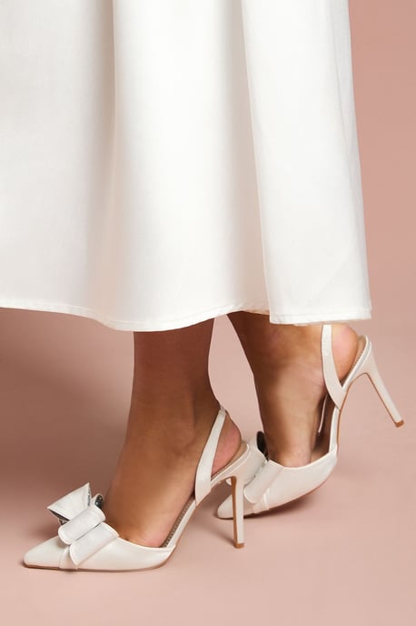 Bridal Wide Fit Tamara Satin Bow Sling Back Stiletto Court Shoes - Image 2