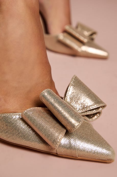 Tamara Metallic Textile Satin Bow Slingback High Stiletto Heel Court Shoes - Image 4