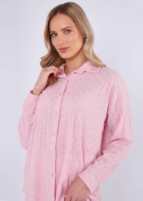Pink Textured Oversized Long Sleeves Shirt - Image 2