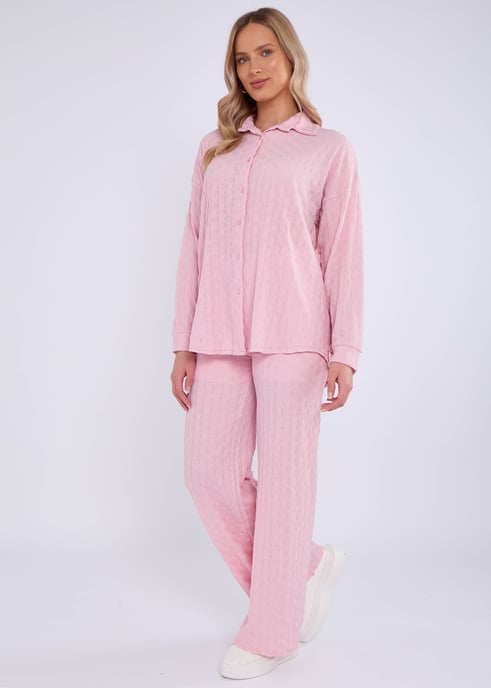Pink Textured Oversized Long Sleeves Shirt - Image 3
