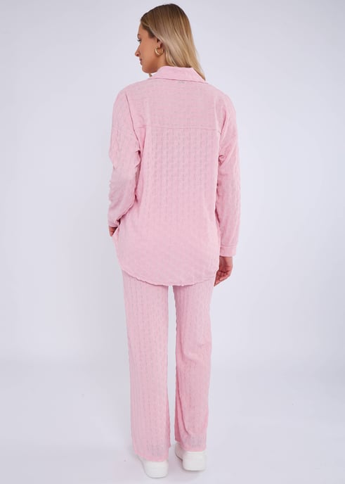 Pink Textured Oversized Long Sleeves Shirt - Image 4