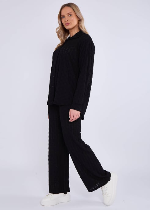 Zwart gestructureerd oversized shirt met lange mouwen - Image 3