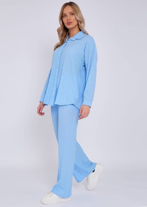 Sky Blue Textured Oversized Long Sleeves Shirt - Image 3