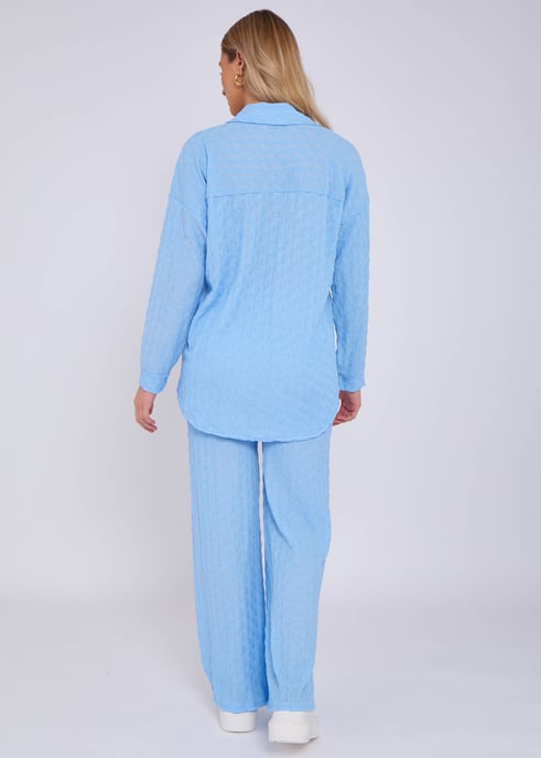 Sky Blue Textured Oversized Long Sleeves Shirt - Image 4