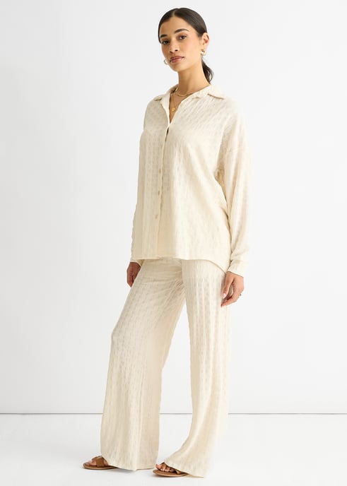 Beige texturerad överdimensionerad skjorta med långa ärmar - Image 3