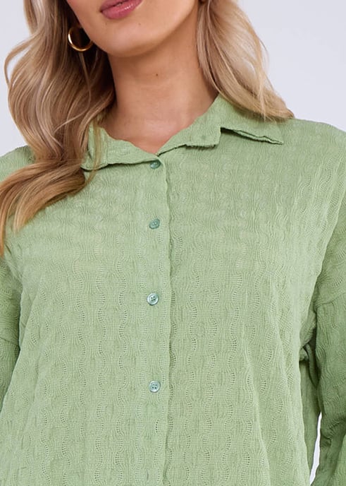 Sage Green Textured Oversized Long Sleeves Shirt - Image 2