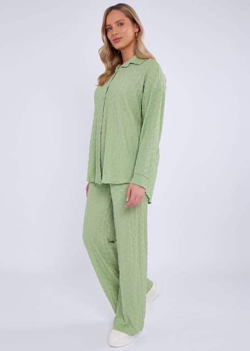 Sage Green Textured Oversized Long Sleeves Shirt - Image 3