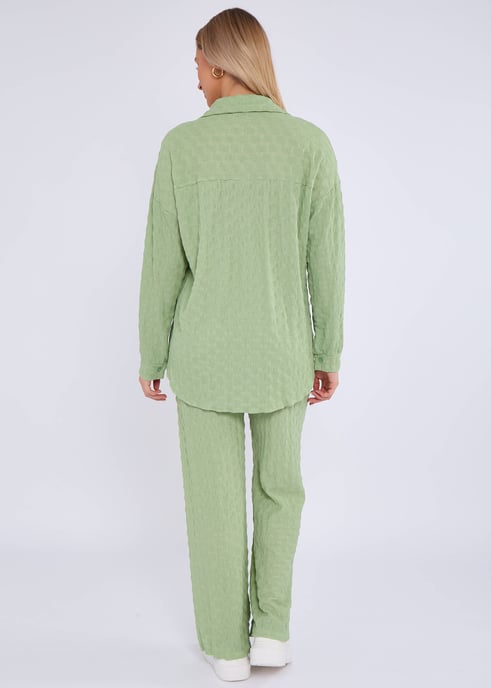 Sage Green Textured Oversized Long Sleeves Shirt - Image 4
