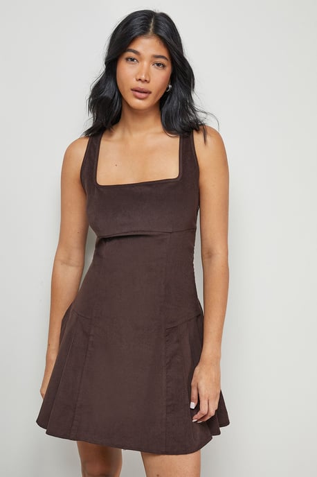 Cord Square Neck Pinafore Mini Dress - Image 1