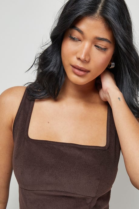 Cord Square Neck Pinafore Mini Dress - Image 4