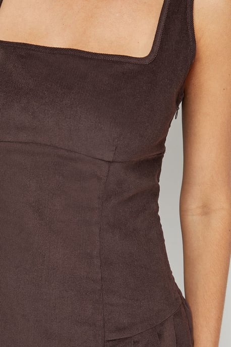 Cord Square Neck Pinafore Mini Dress - Image 5