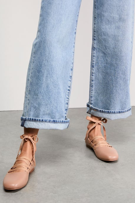 Faith: Minna Faux Leather Grosgrain Lace Up Ballet Pumps - Image 2