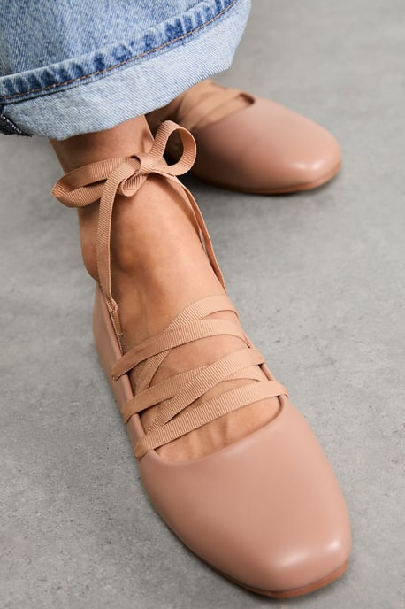 Faith: Minna Faux Leather Grosgrain Lace Up Ballet Pumps - Image 4