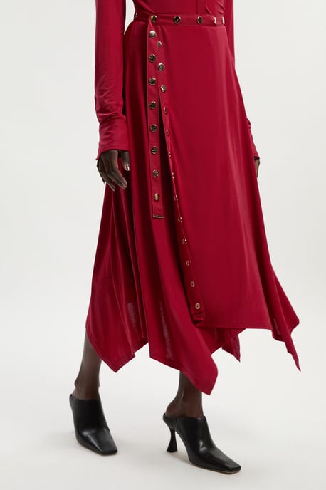 Drapey Crepe Hanky Hem Eyelet Detail Maxi Skirt - Image 2