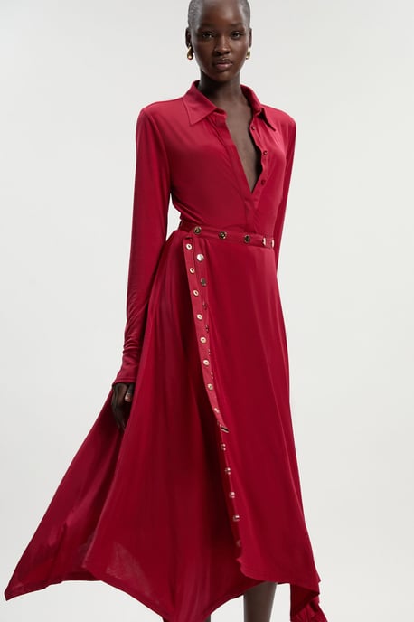 Drapey Crepe Hanky Hem Eyelet Detail Maxi Skirt - Image 3