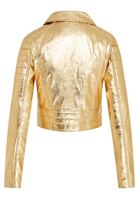 Dames Gouden Cropped Brando Leren Bikerjack - Durban - Image 5
