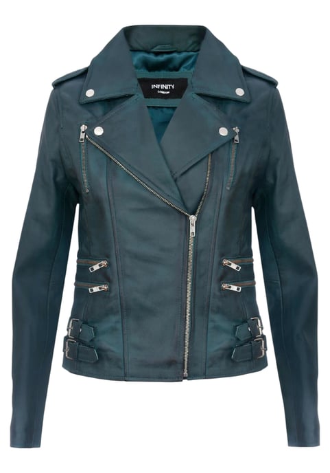 Womens Leather Teal Blue Brando Biker Jacket-Constantia - Image 2