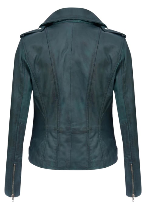 Womens Leather Teal Blue Brando Biker Jacket-Constantia - Image 5