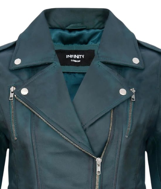 Womens Leather Teal Blue Brando Biker Jacket-Constantia - Image 6