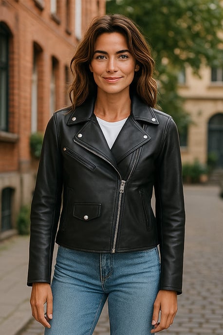 Women's Black Classic Brando Biker Leather Jacket - Soweto - Image 1