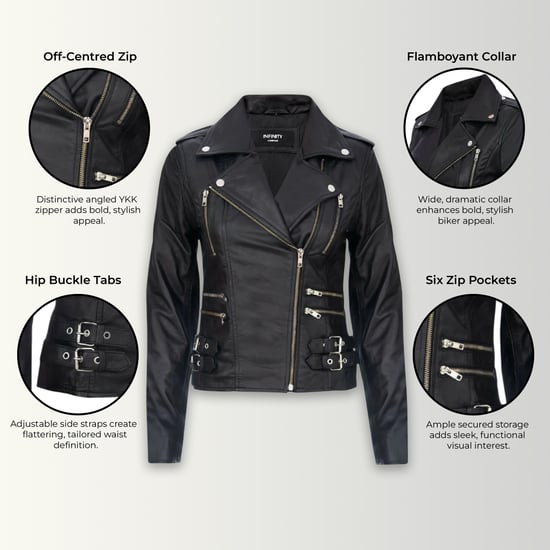 Dames leren zwarte Brando bikerjack - Constantia - Image 3