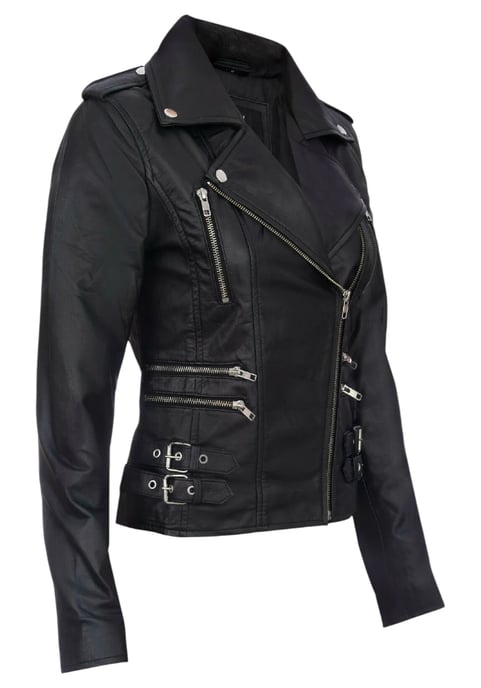Dames leren zwarte Brando bikerjack - Constantia - Image 4