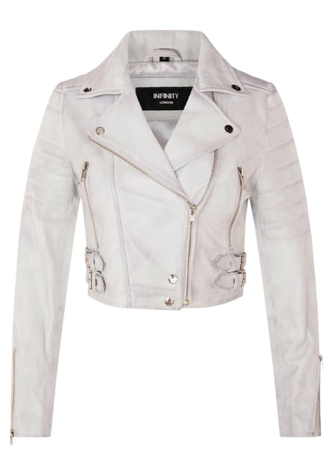 Womens White Cropped Brando Leather Biker Jacket-Bellville - Image 2