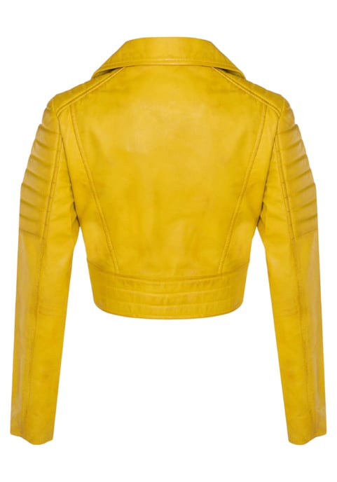Dames geel cropped Brando leren bikerjack - Durban - Image 5