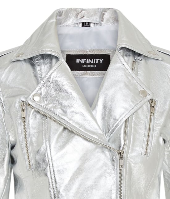Womens Leather Silver Brando Biker Jacket-Constantia - Image 6