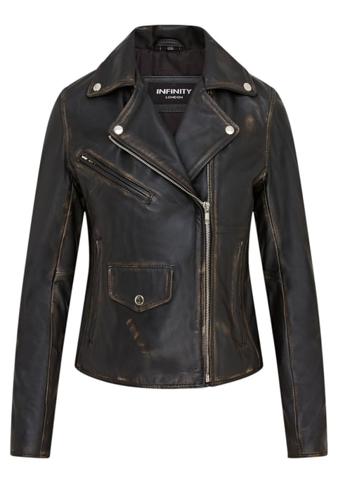 Vintage zwarte klassieke Brando biker leren jas voor dames - Broome - Image 1