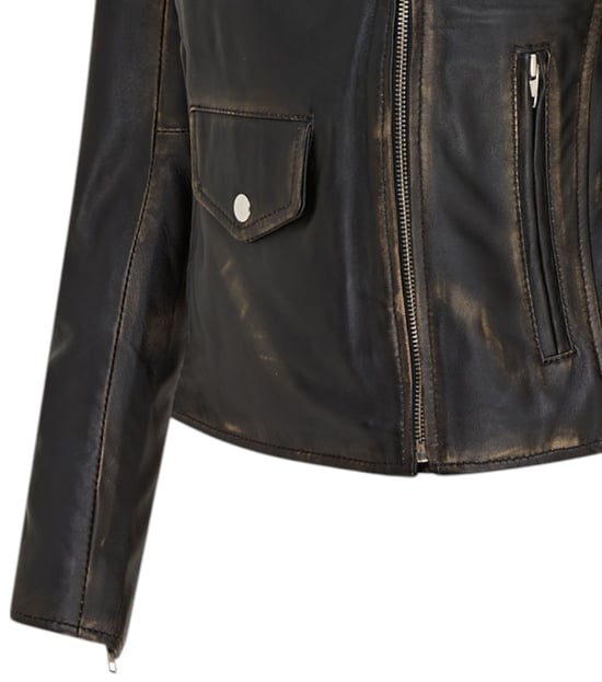 Vintage zwarte klassieke Brando biker leren jas voor dames - Broome - Image 6