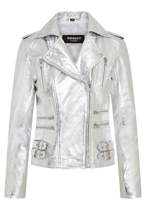 Dames leren zilveren Brando bikerjack - Loddon - Image 1