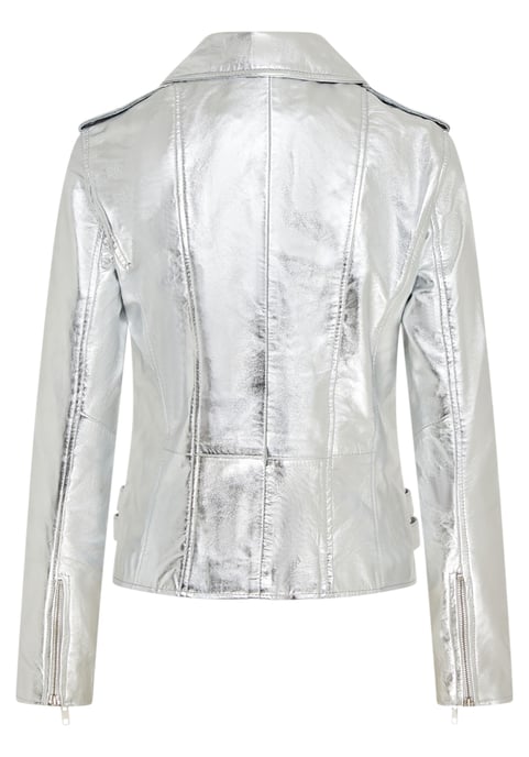 Womens Leather Silver Brando Biker Jacket-Loddon - Image 4